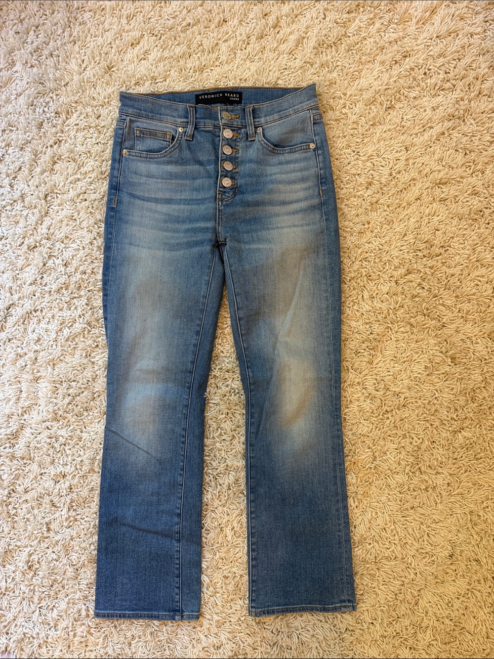 Veronica Beard Button-Fly Mini Bootcut Jeans